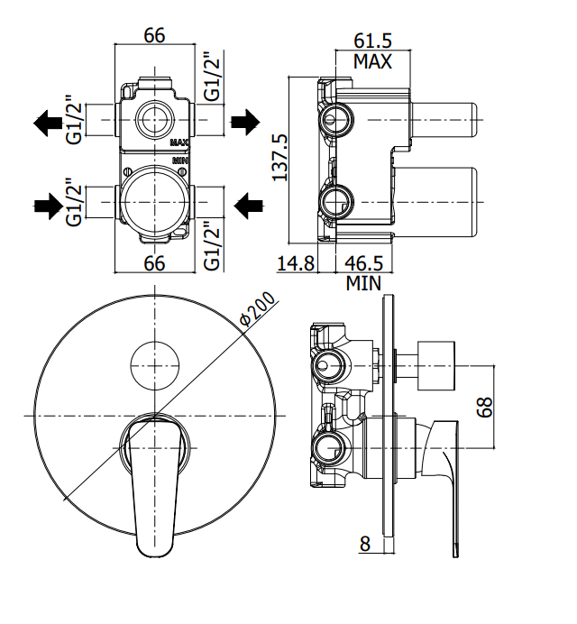 Paffoni Sly Sy018 Miscelatore doccia Monocomando Incasso 2, componenti inclusi smontati: corpo incasso, placca e rosone
