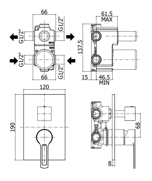 Paffoni West Ws018 Miscelatore Doccia Incasso 2 Utenze Con, componenti inclusi smontati: corpo incasso, placca e rosone