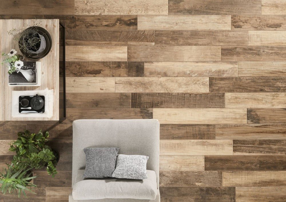 Blustyle Country Pavimento Rivestimento Effetto Legno in rettificato e naturale, superficie e texture ravvicinata del gres