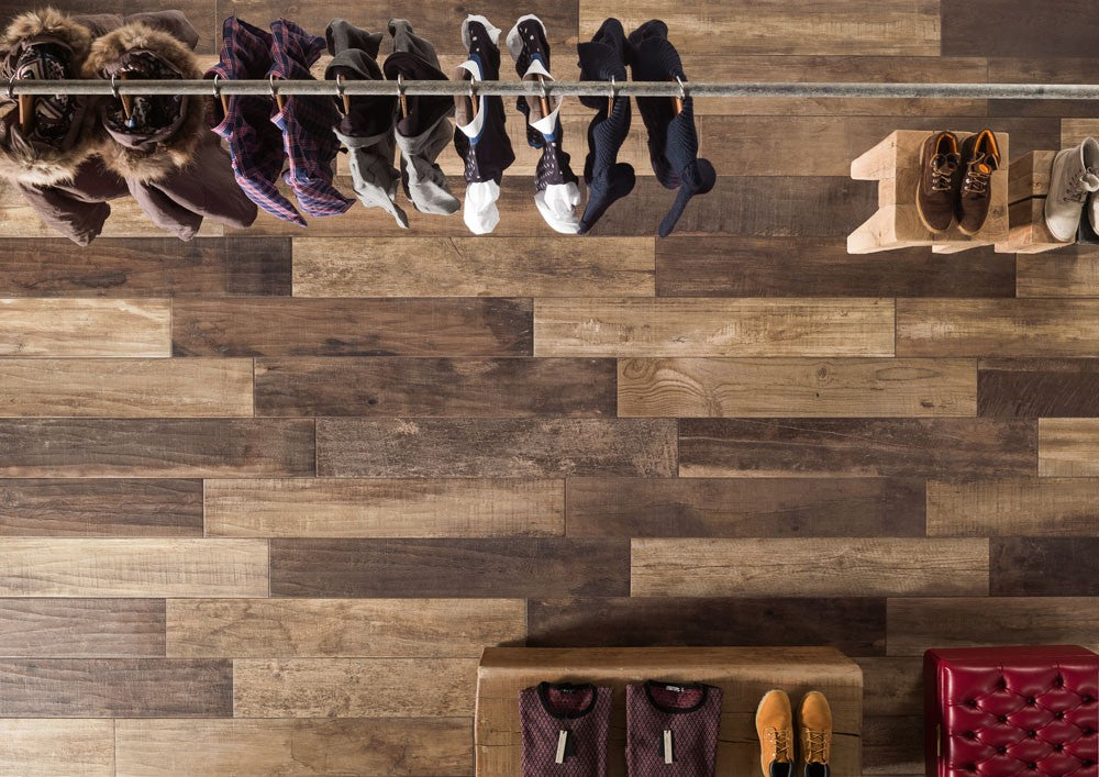 Blustyle Country Pavimento Rivestimento Effetto Legno in rettificato e naturale, superficie e texture ravvicinata del gres