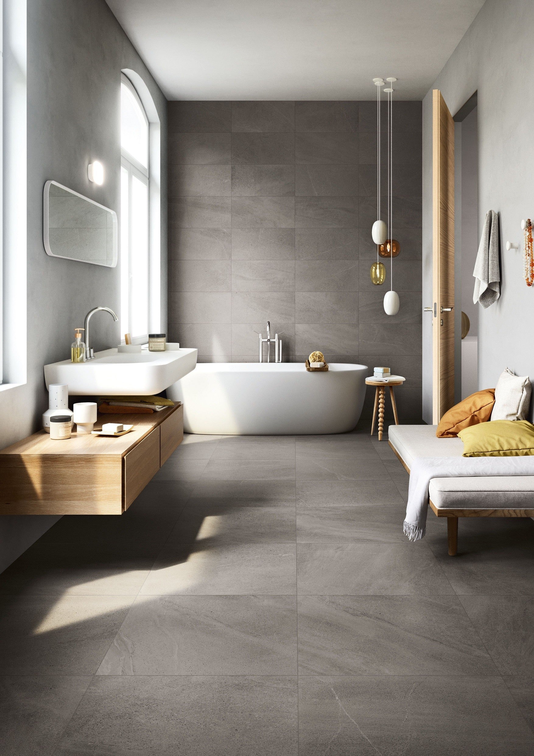 Cotto D'Este Limestone 14mm Pavimento Rivestimento 90x90 Cm in ambientazione completa, vista d'insieme della stanza...