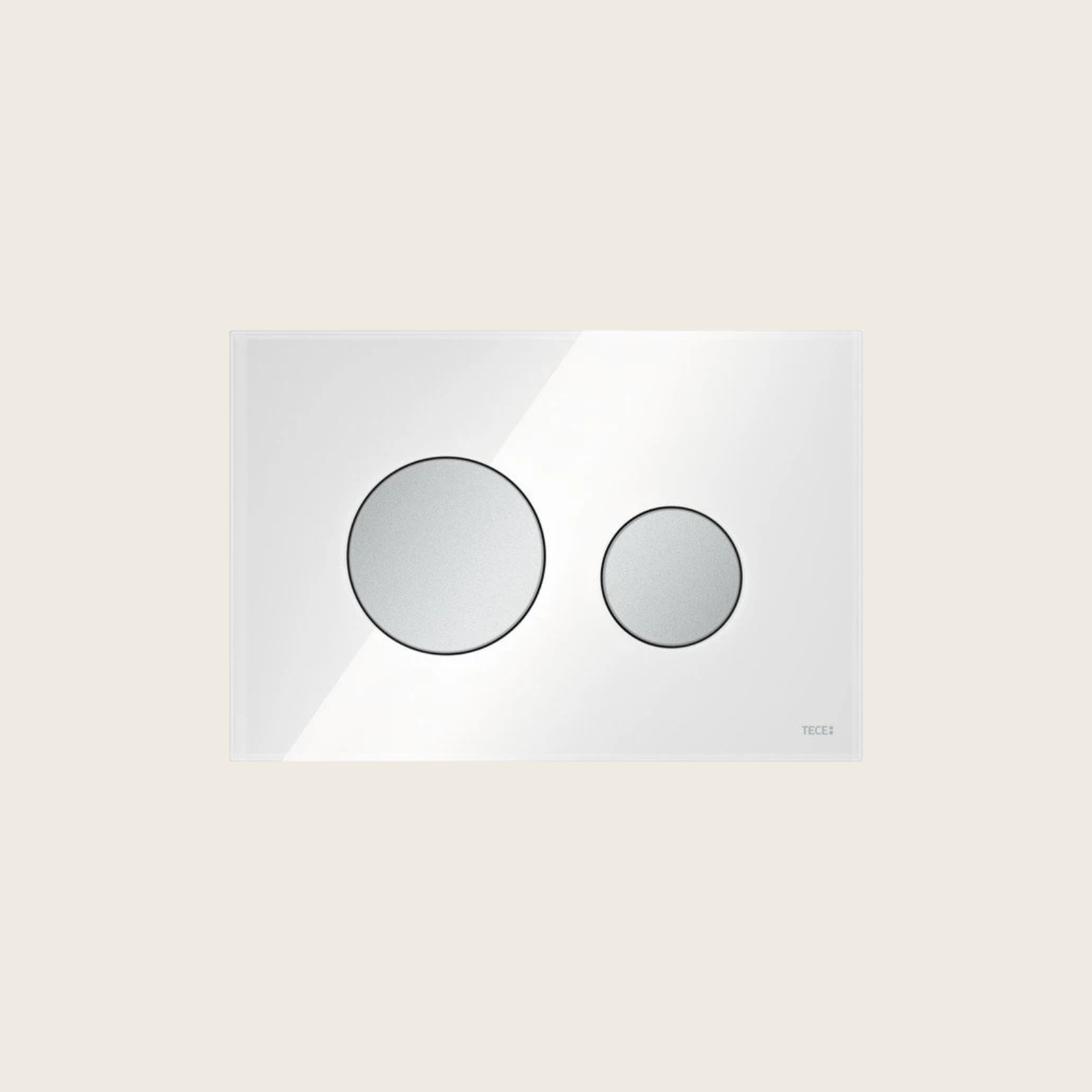 Tece teceloop placca wc 2 pulsanti vetro bianco tasto Bianco Cromo in satinato e cromato ambientato su piano bagno con...