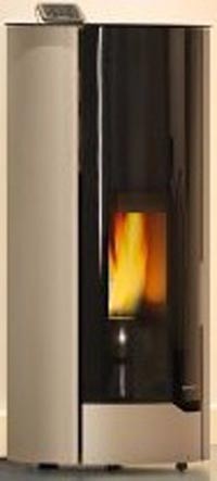 Palazzetti Nina 8 Stufa A Pellet Ecofire ad Aria con porta Bianca, vista laterale che mostra profilo e dimensioni