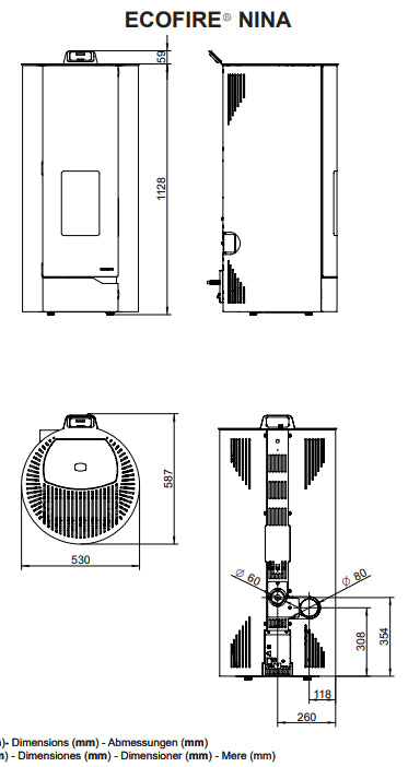 Palazzetti Nina 8 Stufa A Pellet Ecofire ad Aria con porta in vetro stondata acciaio Nero