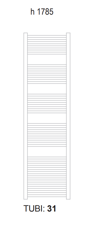 Schema tecnico di installazione di Lazzarini Bolzano 1785x500 Scaldasalviette dritto 763 W con canna fumaria