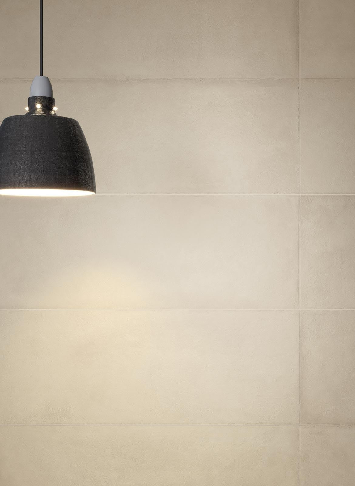 Rivestimento 40x120 effetto cemento Rettificato 6 mm in posata in ambiente arredato, dettaglio della venatura