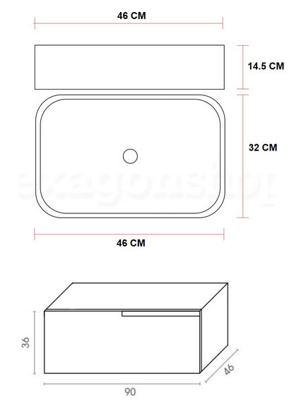 Mobile bagno grigio opaco 90x46 Sorrento un cassetto con ciotola
