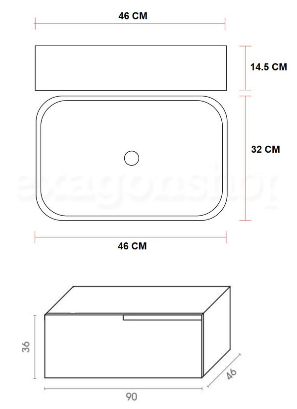 Mobile bagno grigio opaco 90x46 Sorrento un cassetto con ciotola