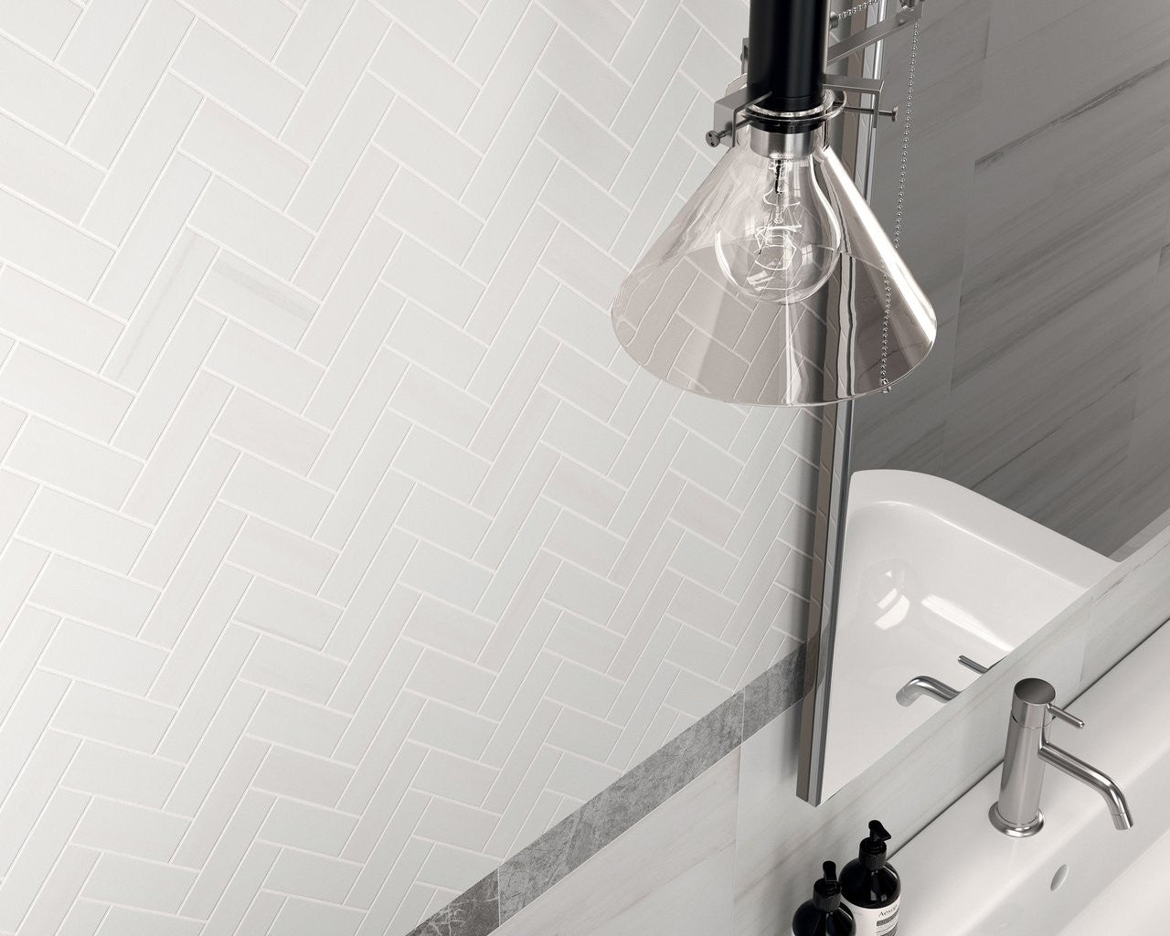 Pavimento Rivestimento 73X296 mm Effetto Marmo Bianco Lasa in gres porcellanato e ceramica, superficie e texture...