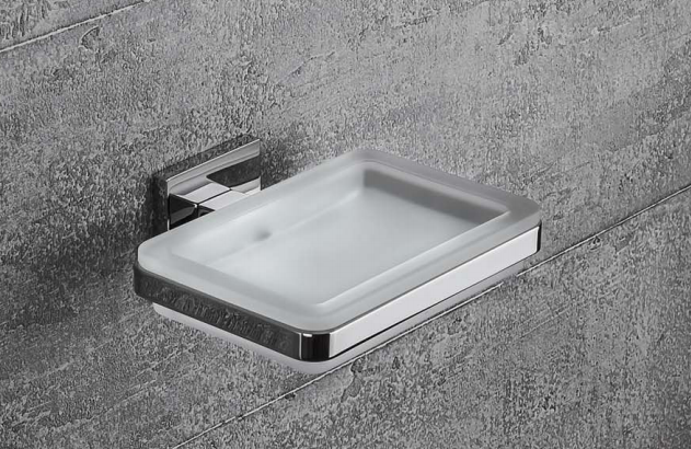Colombo Basicq b3701 Porta Sapone a muro in Vetro Acidato in naturale montato a parete, vista del design e della finitura...