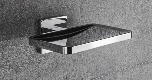 Colombo Basicq b3781 Porta Sapone Inamovibile Cromo, dettaglio ravvicinato del materiale e dell'aggancio - Colombo Design