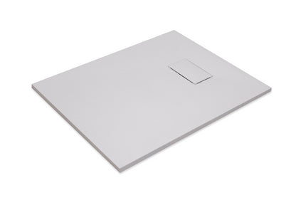 Quarzo piatto doccia 80x140 effetto pietra ardesia bianco in smc con piletta e copripiletta