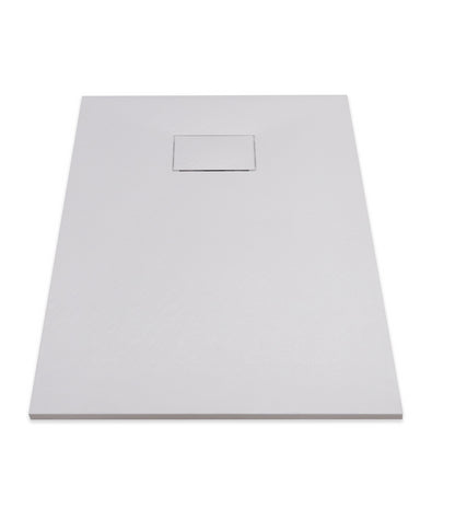 Quarzo piatto doccia 80x140 effetto pietra ardesia bianco in smc con piletta e copripiletta
