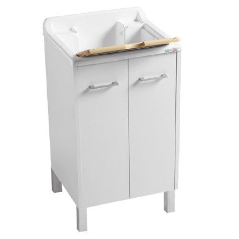 Colavene Domestica 50x50 Lavatoio con Piedini Bianco installato su lavello, vista della bocca e della leva