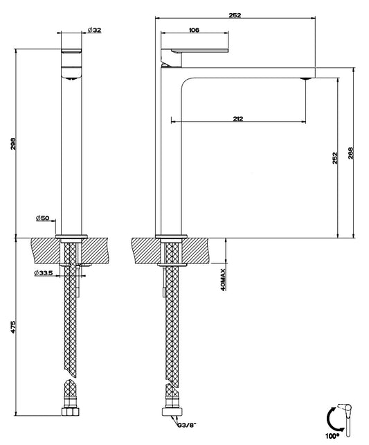 Miscelatore Monocomando Lavabo Alto Flessibili Di Collegamento Cromo Via Manzoni 38610 Emporio Gessi