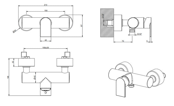 Miscelatore Esterno Doccia Cromo Via Manzoni 38631 Emporio Gessi