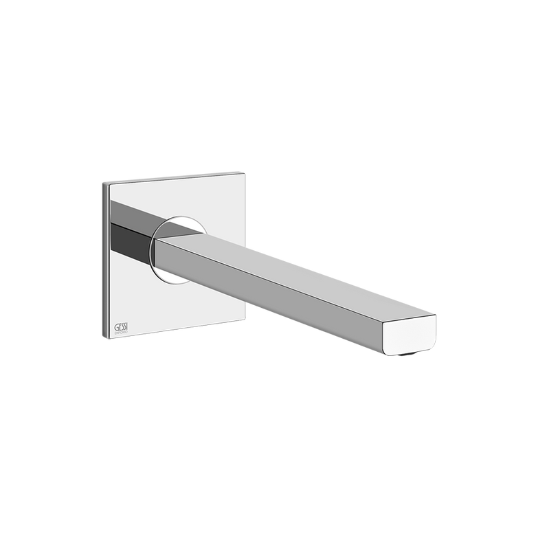 Gessi Via Manzoni Bocca a Parete Con Attacco Cromo Comando in lucido ambientato su piano bagno con accessori - Emporio Gessi