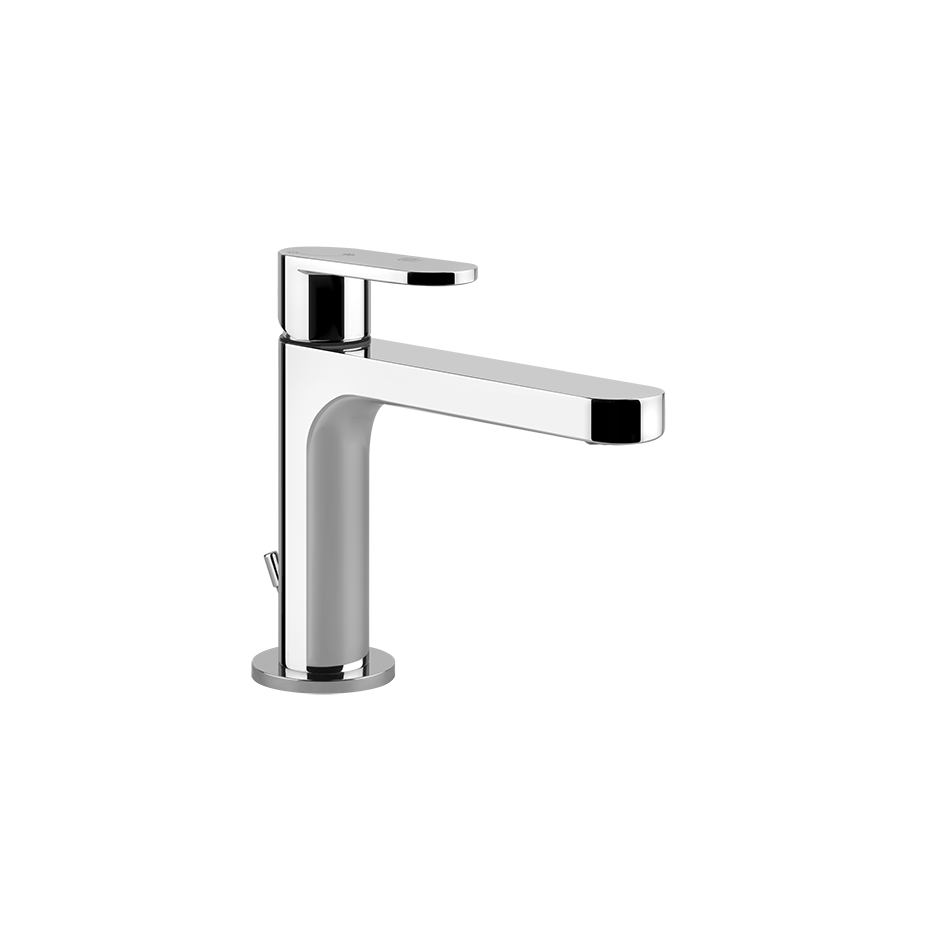 Emporio Gessi Via Bagutta Miscelatore Monocomando Lavabo in lucido ambientato su piano bagno con accessori