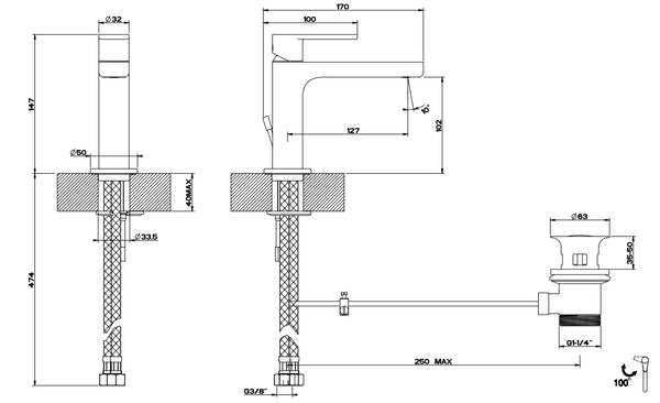 Miscelatore Monocomando Lavabo Con Piletta e Flessibile Cromo Via Bagutta 29905 Emporio Gessi