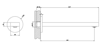 Bocca lavabo a parete alimentata con comando remoto non incluso cromo via bagutta 35900 Emporio Gessi