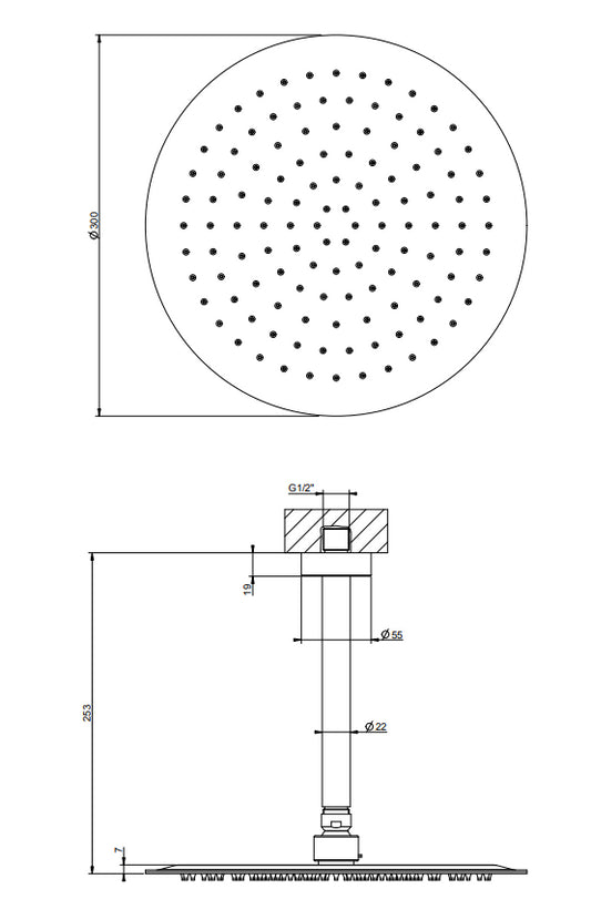 Soffione Doccia 30 cm con braccio a soffitto orientabile Anticalcare Mirror Steel Shower 47259 Emporio Gessi