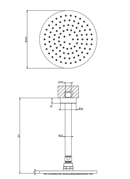 Soffione Doccia tondo 20 cm orientabile con braccio a Soffitto Cromo Shower 47288 Gessi Emporio