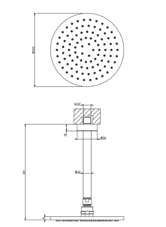 Soffione Doccia tondo 20 cm orientabile con braccio a Soffitto Cromo Shower 47288 Gessi Emporio