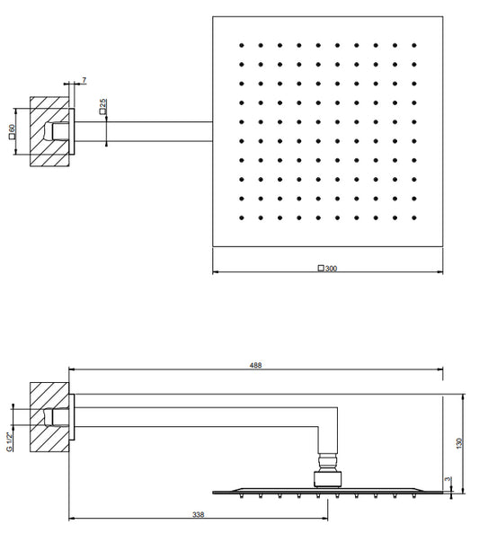 Soffione Doccia 30x30 quadro con braccio a Parete orientabile Anticalcare Cromo Shower 93348 Gessi Emporio