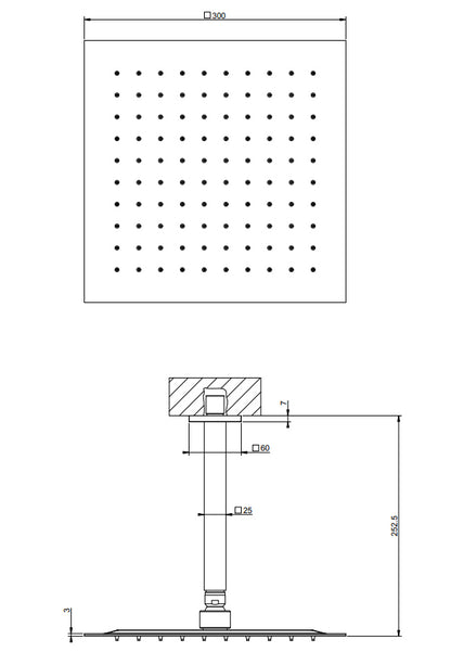 Soffione Doccia 30x30 quadro a Soffitto con braccio 162 mm Snodabile Mirror Steel Shower 93351 Emporio Gessi