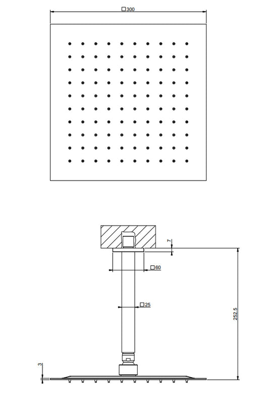 Soffione Doccia 30x30 quadro a Soffitto con braccio 162 mm Snodabile Mirror Steel Shower 93351 Emporio Gessi