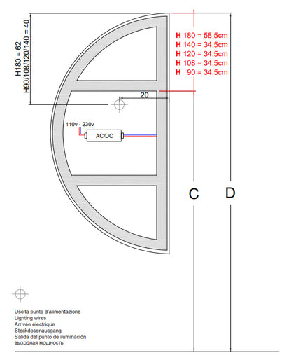Antonio Lupi Spicchio Mezzaluna Diametro 140 Cm Con Illuminazione Led Bianco