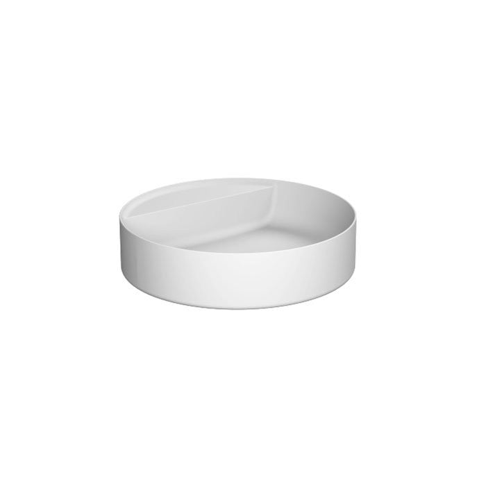 Antonio Lupi Simplotondo Lavabo 45 Cm In Flumood Bianco in naturale ambientato su piano bagno con accessori - Antonio...