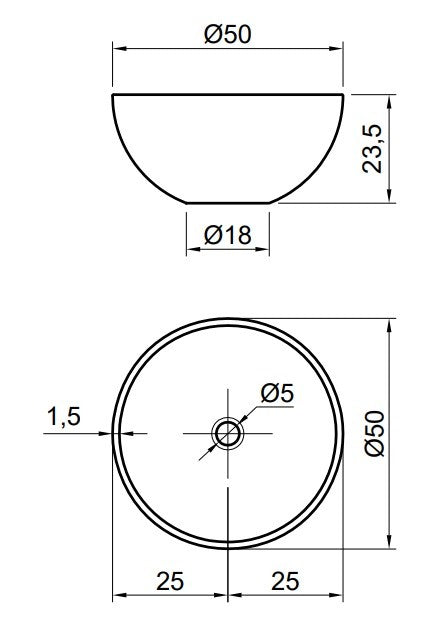Antonio Lupi Urnamood Ciotola 50 cm Da Appoggio In Metallo visto dall'alto con scarico e interno visibili - Antonio Lupi...