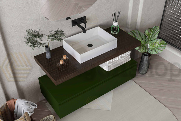 Mobile bagno caffe Verde opaco 120x50 Oasy un cassetto con top e lavabo rettangolare da appoggio