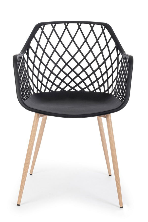 Andrea Bizzotto Optik sedia di design con gambe in acciaio effetto legno e plastica nero