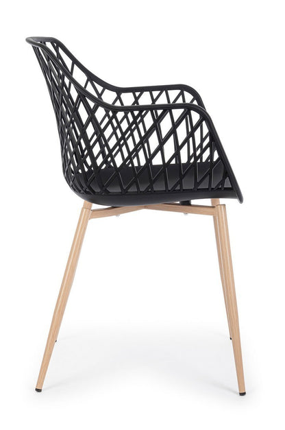 Andrea Bizzotto Optik sedia di design con gambe in acciaio effetto legno e plastica nero