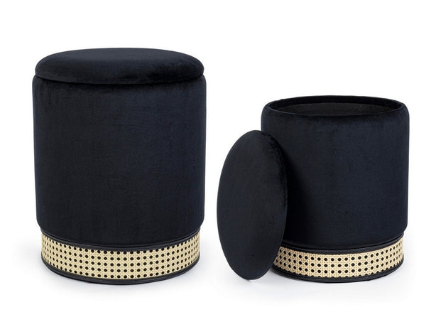 Andrea Bizzotto Milena Set 2 Pouf Contenitore effetto velluto Nero