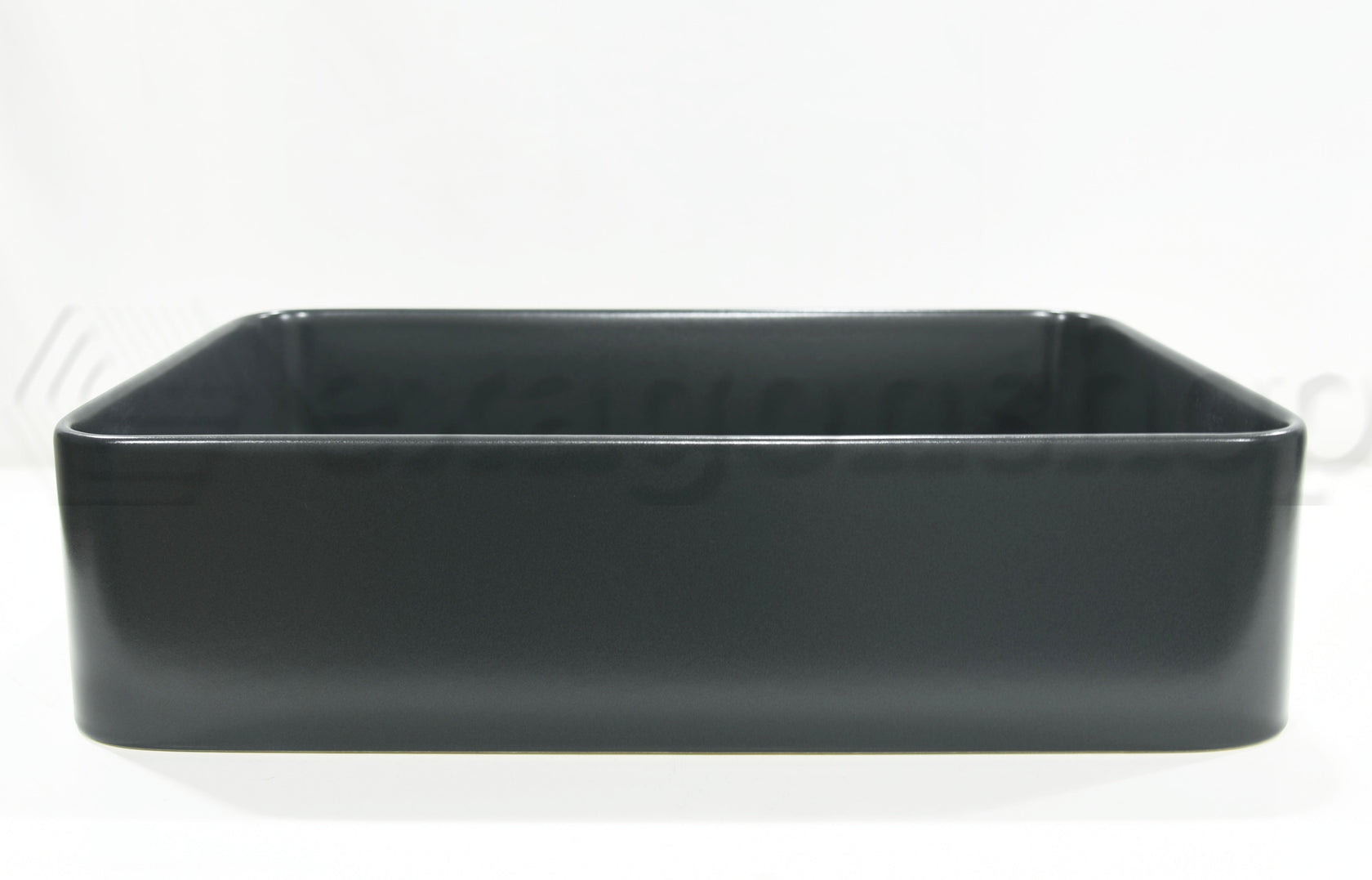 Lavabo 55x36 Rettangolare seconda scelta Basalto Matt visto dall'alto con scarico e interno visibili - Nic Design