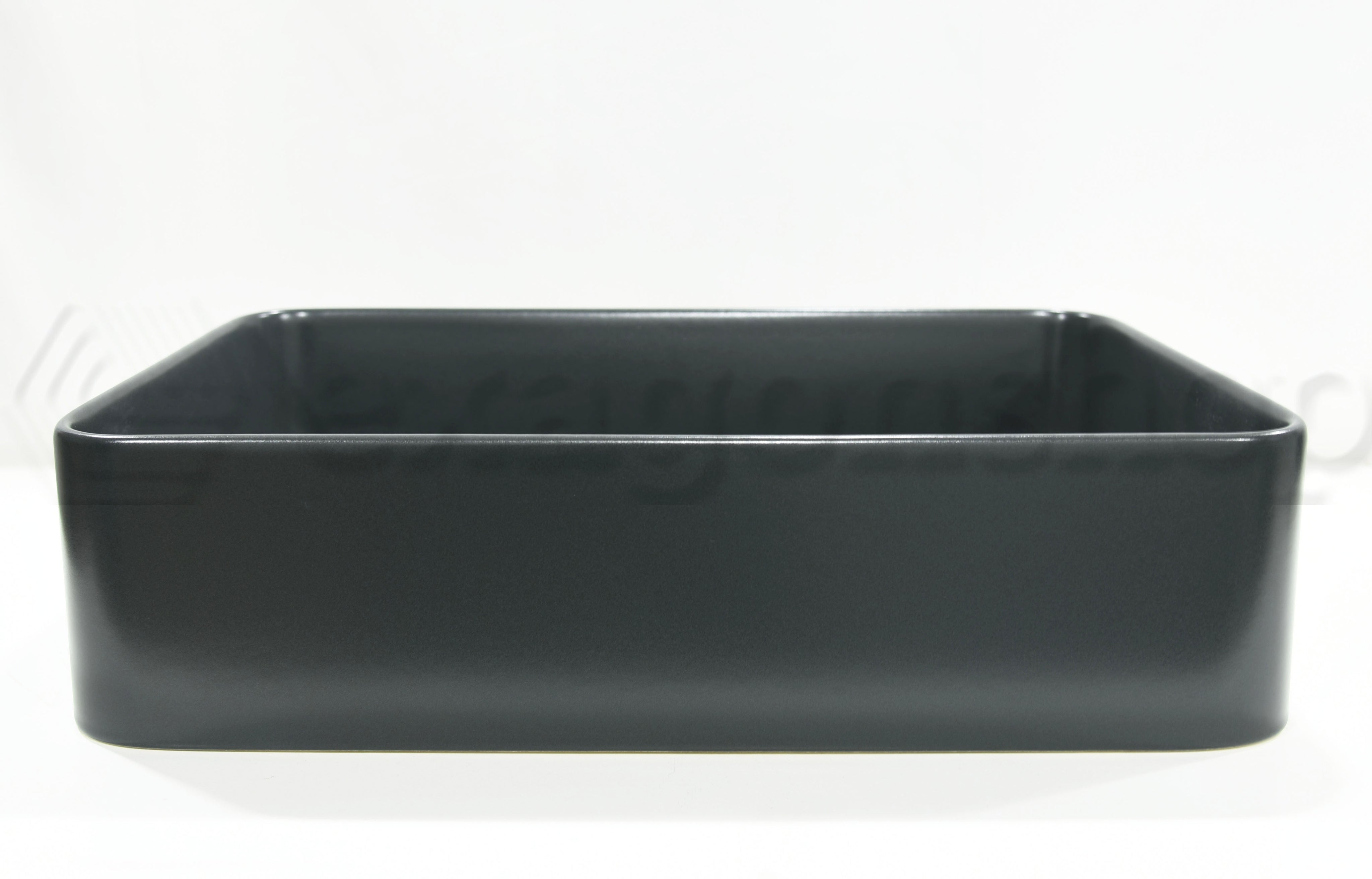 Lavabo 55x36 Rettangolare seconda scelta Basalto Matt visto dall'alto con scarico e interno visibili - Nic Design