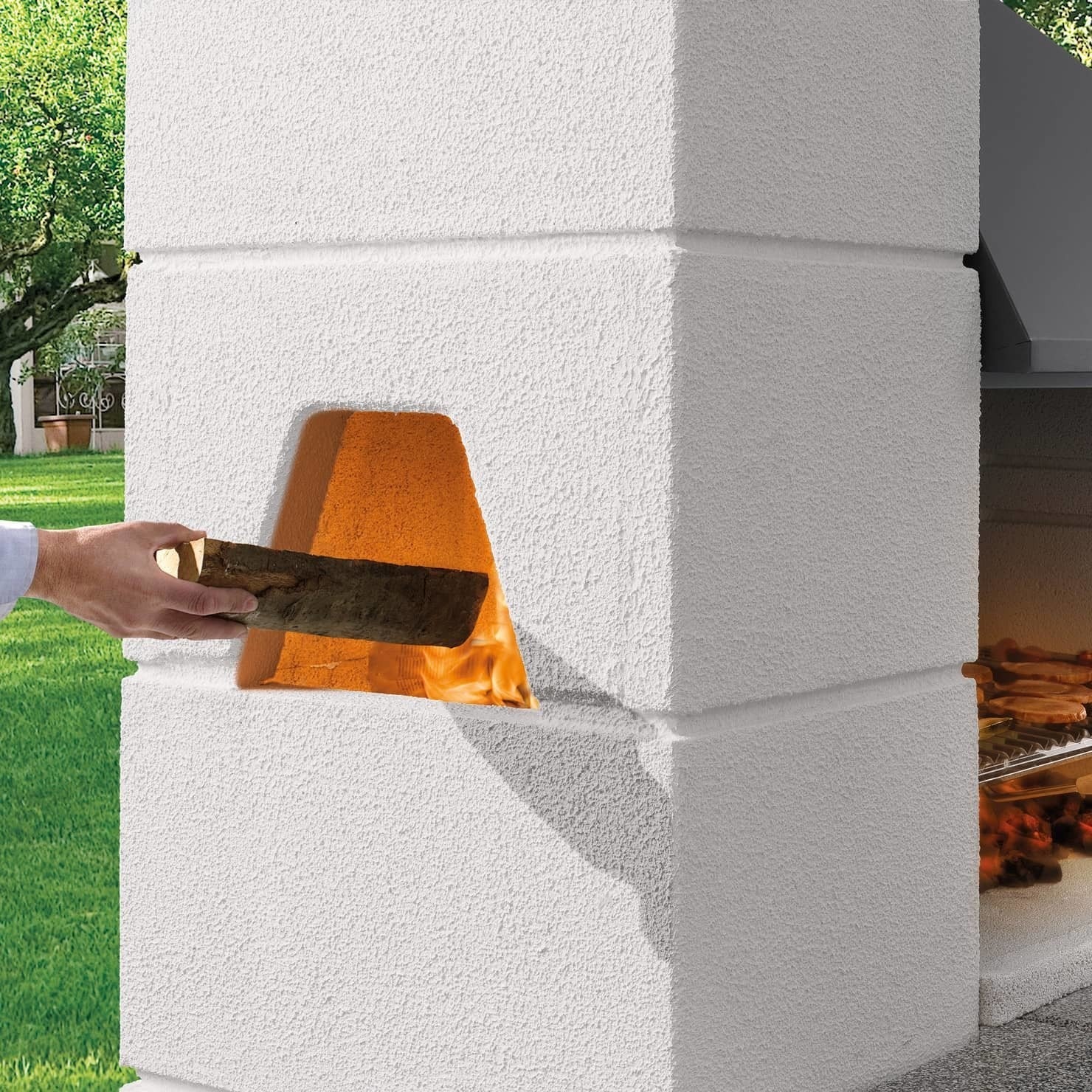 Palazzetti Faro New Barbecue A Legna con cappa in metallo, dettaglio del pannello comandi e della bocca di carico