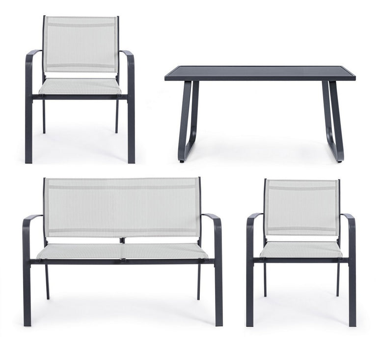 Andrea Bizzotto Arent salotto da Giardino Bianco Antracite Bianco Grigio ambientato in spazio living con arredi coordinati