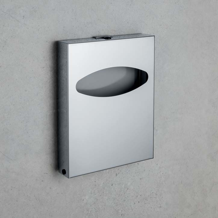 Colombo Contract distributore di copri water monouso Cromo in acciaio inox montato a parete, vista del design e della...