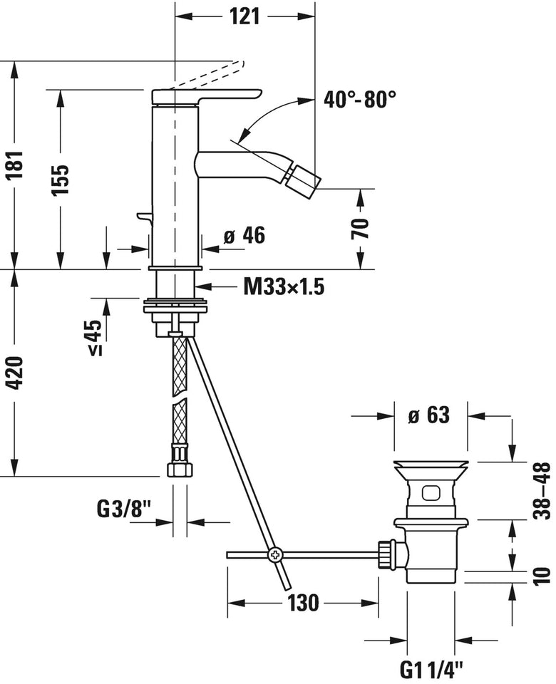 Duravit C1 Miscelatore bidet Monocomando con scarico cromo, dettaglio ravvicinato della finitura e del marchio