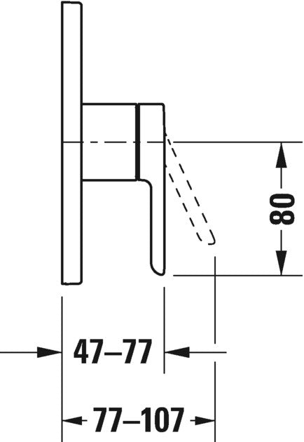 Disegno tecnico con quote di Miscelatore doccia a muro Monocomando senza parte incasso