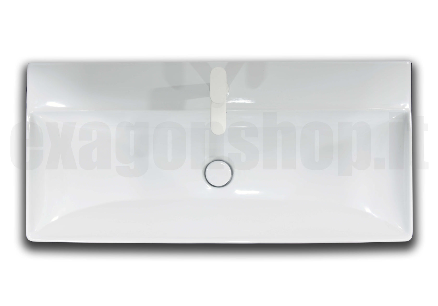 Lavabo 100x47 Rettificato da appoggio monoforo senza visto dall'alto con scarico e interno visibili