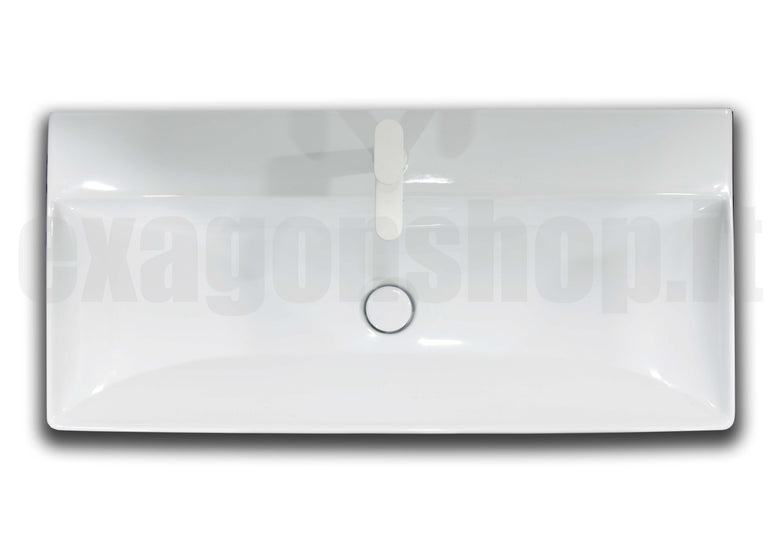 Lavabo 100x47 Rettificato da appoggio monoforo senza visto dall'alto con scarico e interno visibili