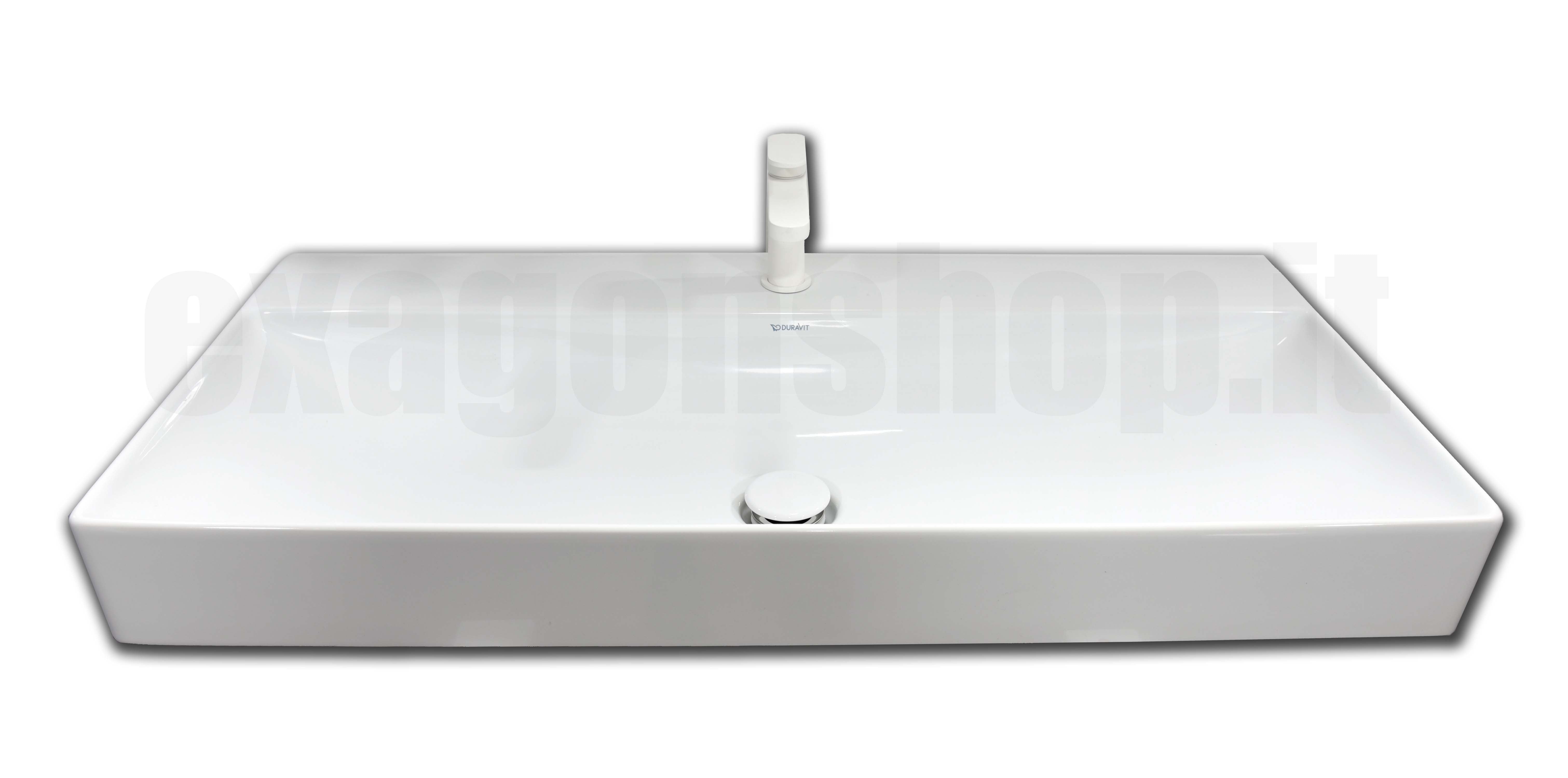Lavabo 100x47 Rettificato da appoggio monoforo senza troppopieno con piletta e tappo in ceramica bianco Durasquare 2353100071 Duravit