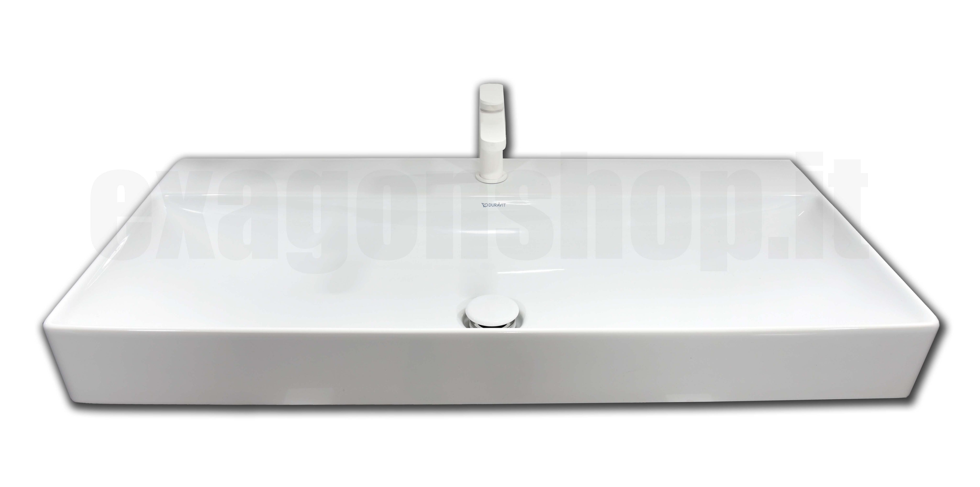 Lavabo 100x47 Rettificato da appoggio monoforo senza, vista frontale su sfondo bianco