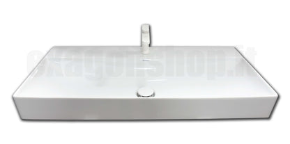 Lavabo 100x47 Rettificato da appoggio monoforo senza troppopieno con piletta e tappo in ceramica bianco Durasquare 2353100071 Duravit