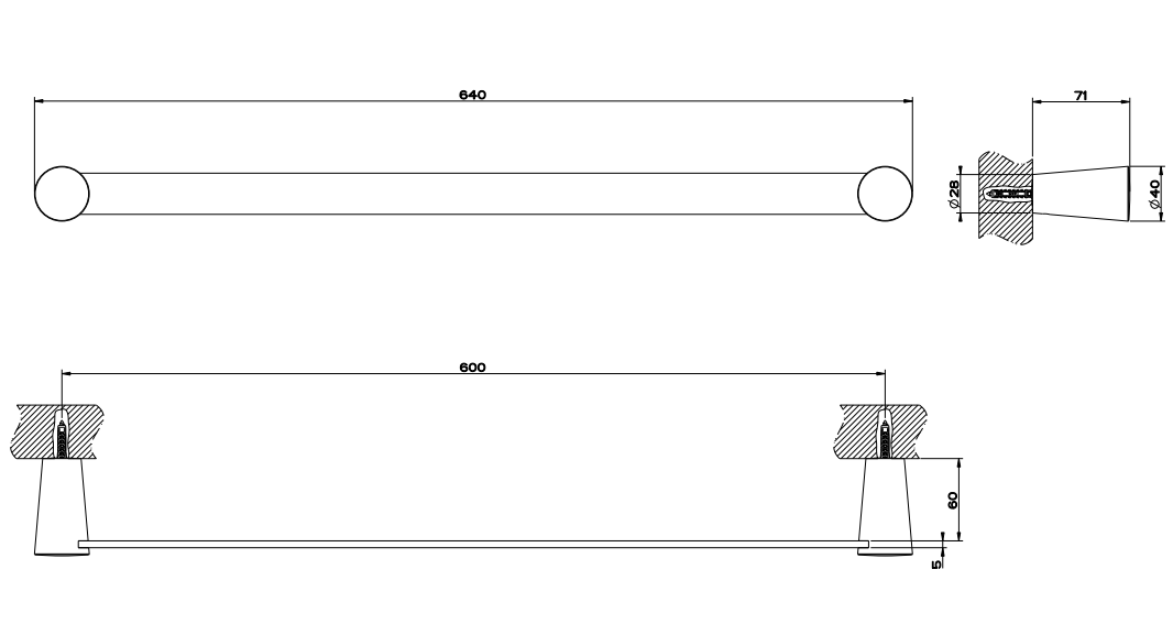 Gessi Cono Portasciugamani 64 Cm a muro cromo Cromo Lucido, dettaglio ravvicinato del materiale e dell'aggancio